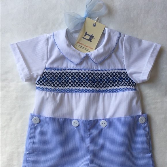 SOLD. Boy, blue, any occasion smocked short sets - Picture 1 of 4